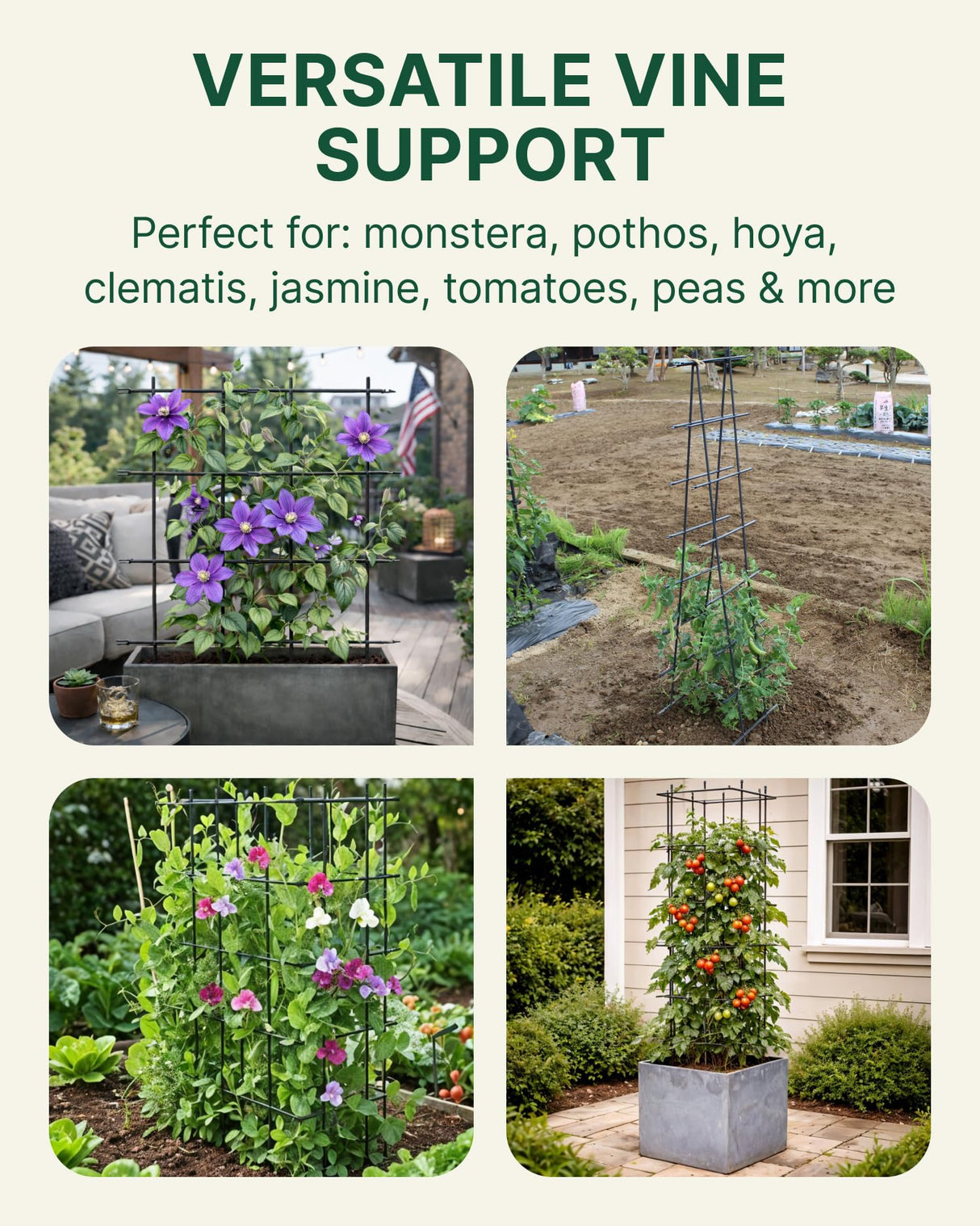DAIM Multi Link Trellis Plant Support Garden Trellis for Climbing Plants Outdoor Plant Supports for Indoor Plants Stackable Fence Tower Modular L or V-Shape for Balconies & Gardens, Gray, 16 Pieces
