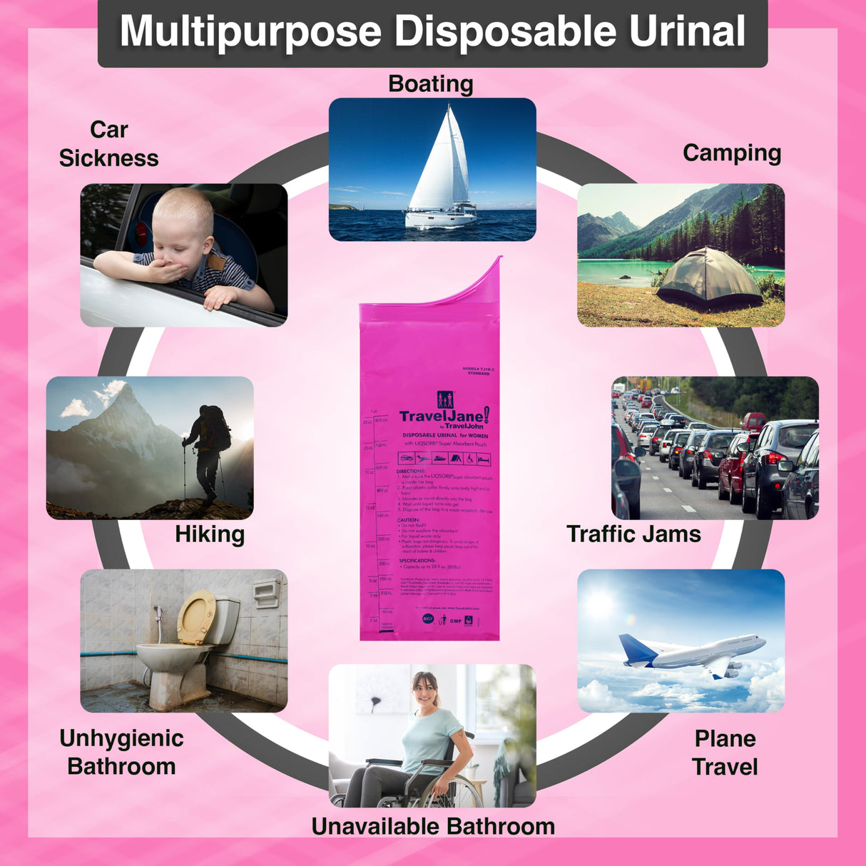 TravelJane Disposable Urinal for All Genders, Adults, and Children (6 Pack)