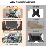 APEXUP Adjustable Weighted Vest, 4-10lb/12-18lb/20-32lb Vest with 6 Ironsand Weights and Large Pocket, Weight Vest for Men Women Strength Training, Running, Walking (4-10lb, Grey Camo)