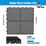 Jocoevol 60-Pcs Interlocking Tile, 12" x 12" Indoor/Outdoor Self-Drainage Interlocking Floor Tiles, Non-Slip Heavy-Duty Polypropylene Splicing Flooring Tile for Garage Patio Pool Bathroom, Black