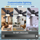 Ayaoty Ceiling Fans with Lights - 48" Black Flush Mount Ceiling Fan Light with 6 Speeds 3CCT Dimmable, Revesible Motor, Low Profile Fan Light for Modern Indoor Bedroom, Kitchen