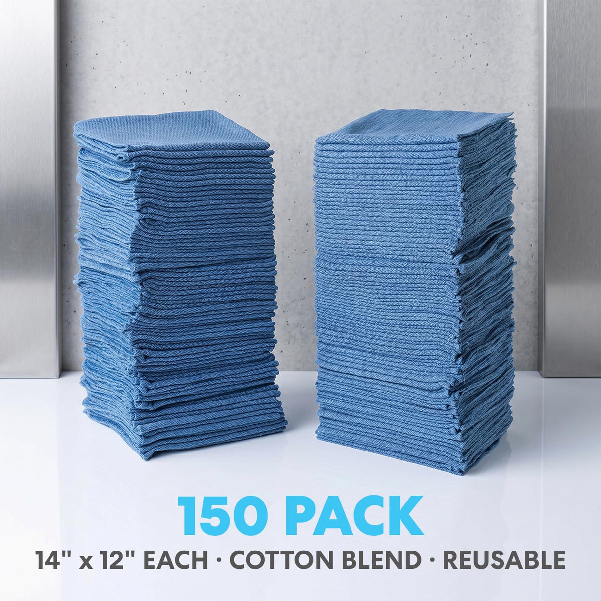 Simpli-Magic Cotton Shop Towels 14"x12" (150 Pack) – Reusable Cleaning Shop Rags for Automobiles, Industries, Garage and Homes (Blue)