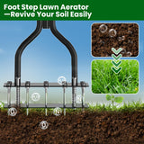 Lawn Aerator Tool,Adjustable Height with 15 Iron Spikes,Double-Layer Spring