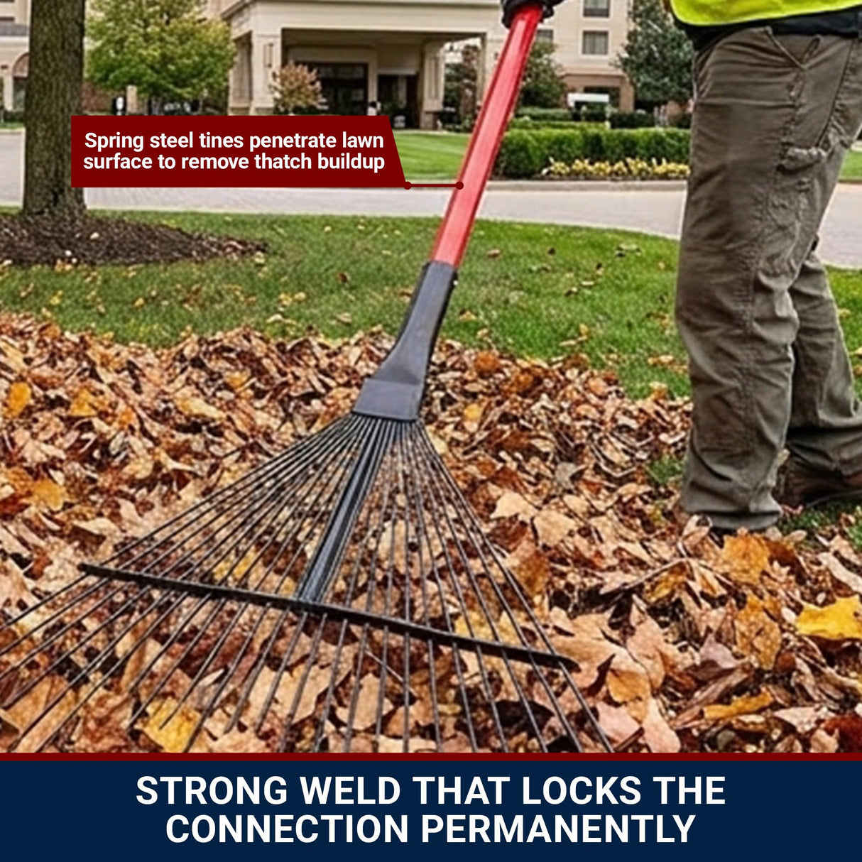 Bully Tools 24-Tine Thatching Garden Rake for Leaves | Heavy Duty Metal Leaf Rake | Dethatching Large Leaves and Yard Debris, 23.5" Wide 68" Fiberglass Long Handle Rakes for Gardening 100% Made in USA