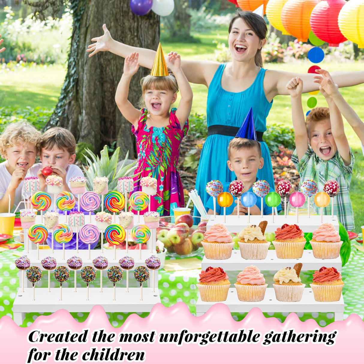 KHayRovies 2Pcs Wood Cake Pop Display Stand, White Lollipop Holder 3 Tier with Twist Ties Lollipop Sticks, 33 Holes Sucker Storage Rack for Dessert Table of Wedding Birthday Party Christmas Day (B)