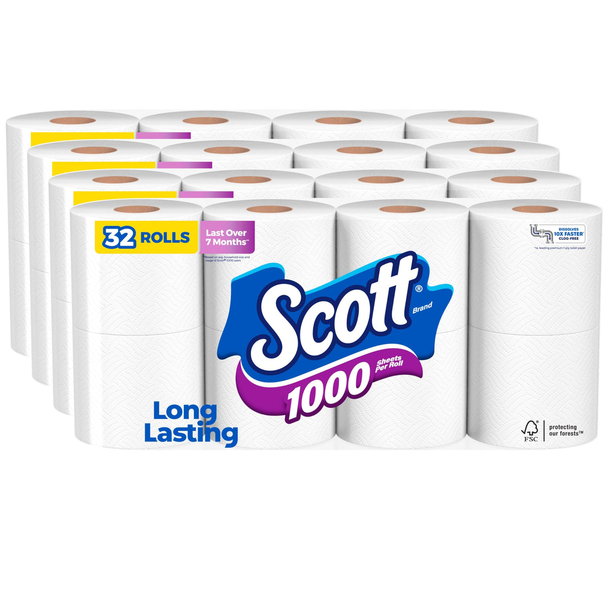 Scott 1000 Toilet Paper, 32 Rolls, Septic-Safe, 1-Ply Toilet Tissue