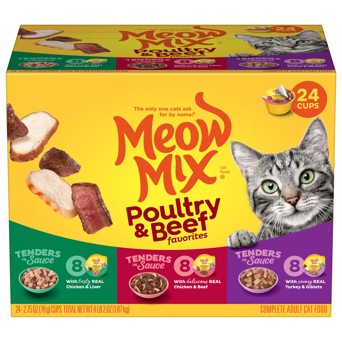 Meow Mix Poultry & Beef Favorites, Wet Food Variety Pack, 24 Cups