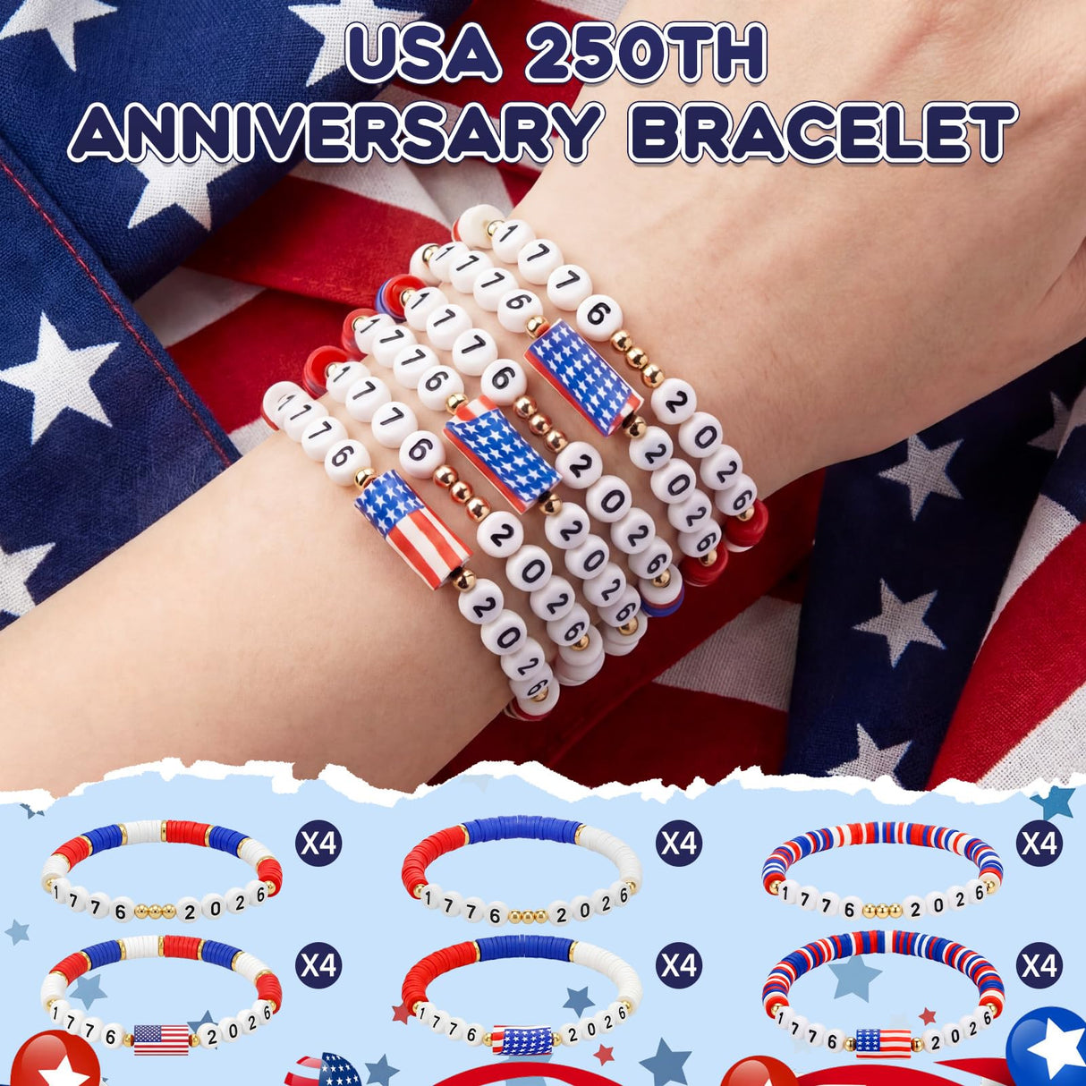 Highergo Patriotic Bracelet Wristband Bulk, 24 Pcs, Fresh