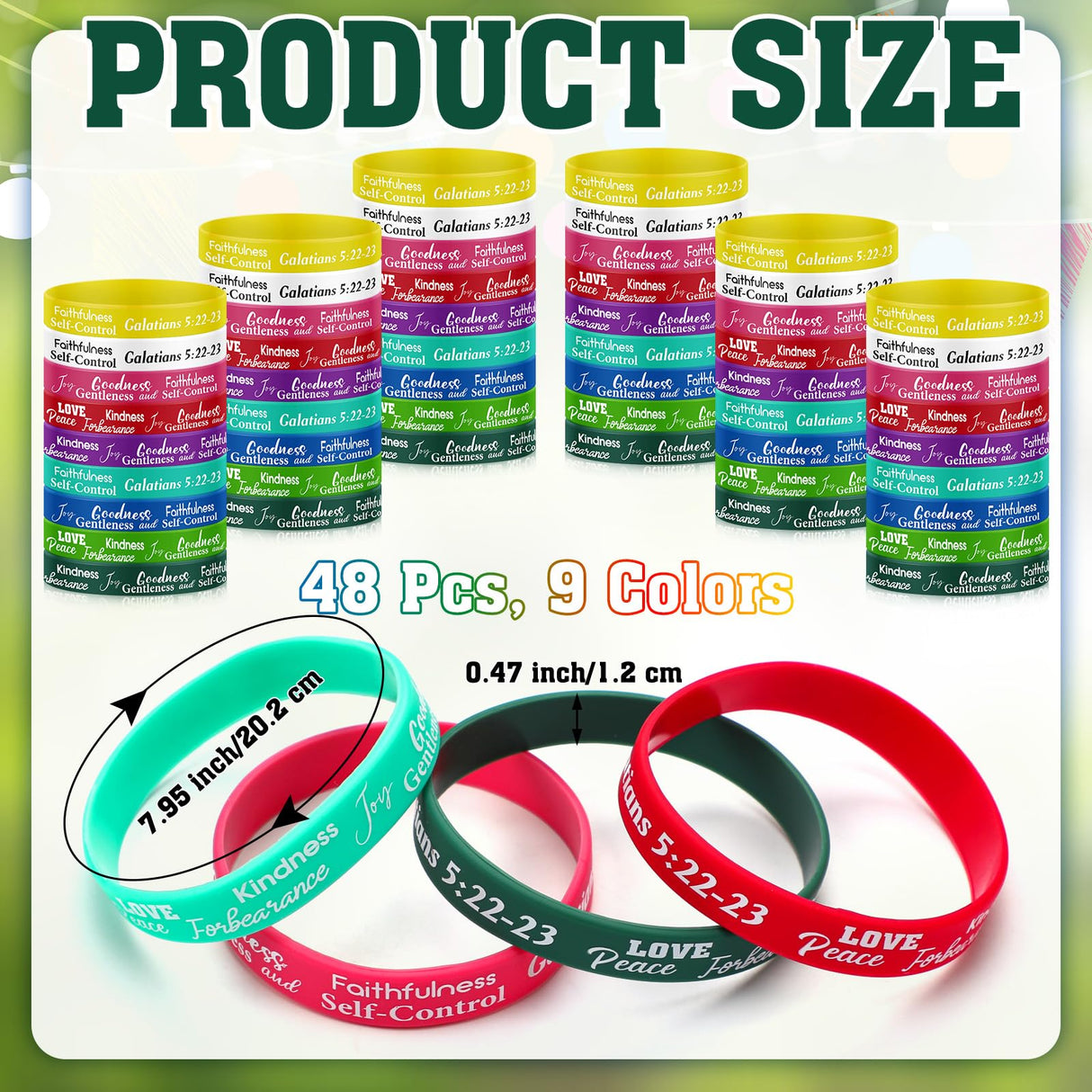 Huquary 48 Pcs Fruit of The Spirit Silicone Bracelets Bulk,Multicolour