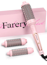 Farery PRO 3-in-1 Thermal Brush Set - Adjustable Temperature, Detachable Curling Brush Heads (1.25", 1.5", 1.77"), Dual MCH, 20s Fast Heating for Quick Volume & Effortless Curls, Rose Pink