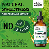 Wild & Organic Horsetail Herb Tincture - Hair Skin and Nails Support - Liquid Horsetail Supplement - Vegan, Sugar & Alcohol-Free Leaf Extract Drops - 4 fl oz