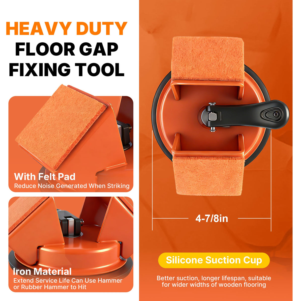 Floor Gap Fixer Tool Heavy Duty 45°Striking Surface Floor Gap Repair Tool Made of Iron & Enhanced Suction Cup with Slot Cutter and 5pcs Sticky Pads for Fixer Laminate/Vinyl Flooring Tools