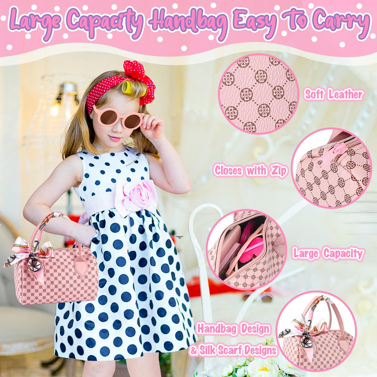 Oisacirg Play Purse with Watch, Phone, Pretend Play Toys for Girls Ages 3-8
