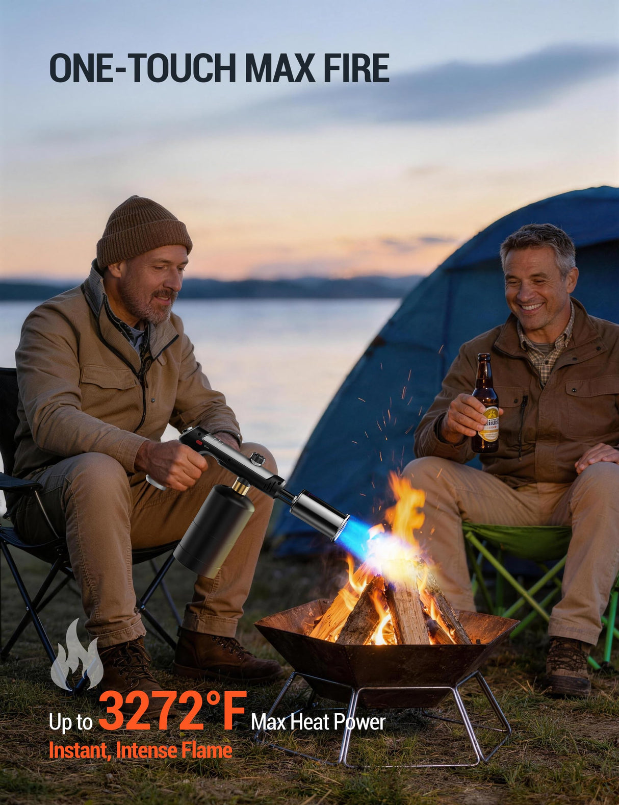 ThermoMaven Propane Torch with One-Touch Max Fire, Cooking Blow Torch Gun with a Safety Lock, Charcoal Lighter, Flame Thrower, Kitchen Food Torch Head for Grill, Sous Vide, BBQ (Tank Not Included)