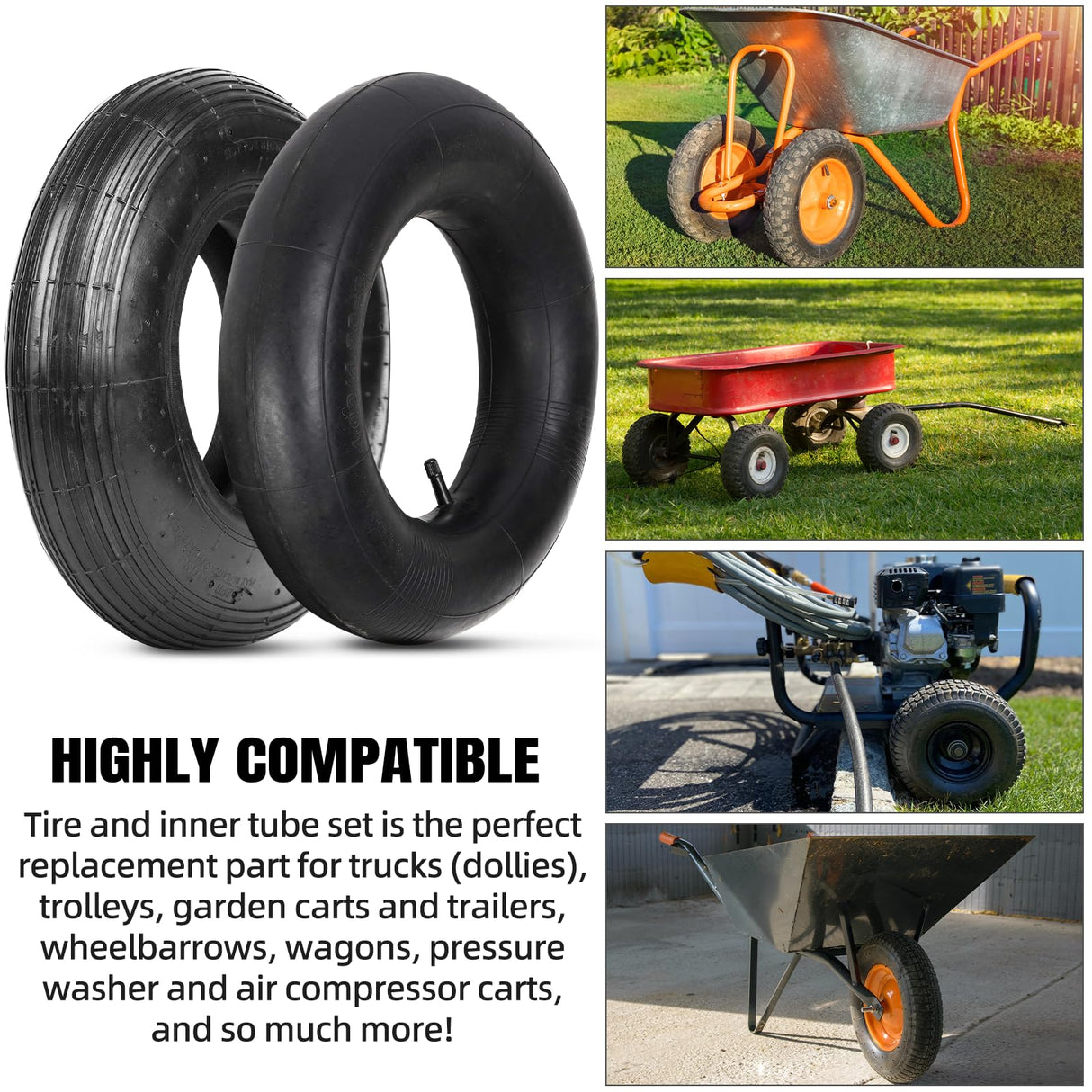 (2-Set) AR-PRO 4.80/4.00-8" Tire and Inner Tube Set - Universal Replacement Tires and Inner Tubes with 15.5" Outer Tire Diameter and 4.80" Tire Width - Fits on Dollies, Trolleys, Wagons, and More