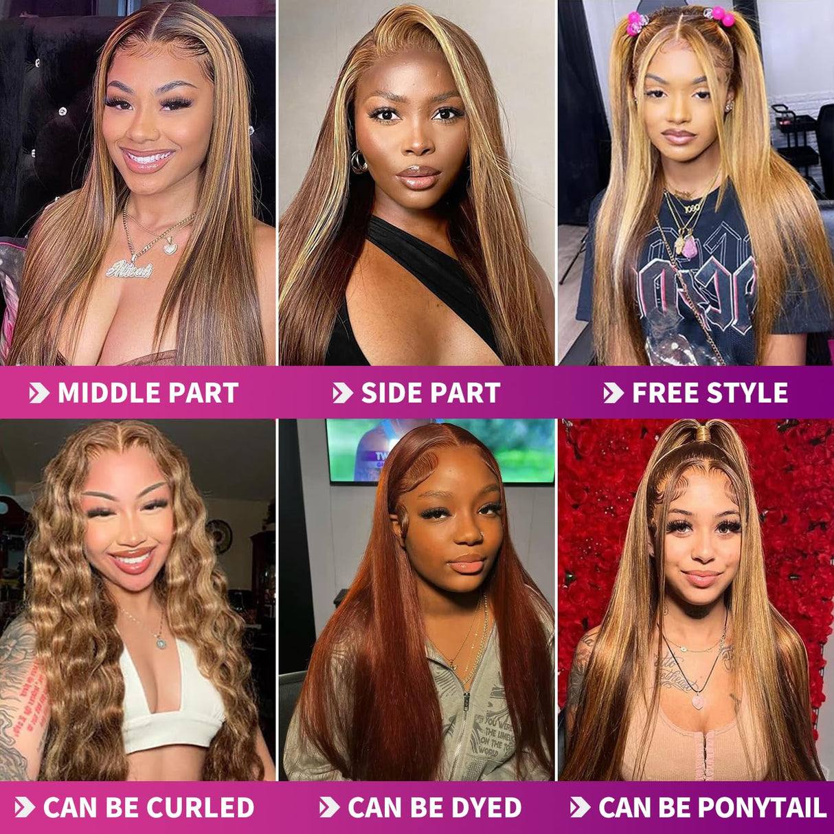Btomar 30 Inch Ombre Highlight 13x6 Lace Front Wigs Human Hair HD Transparent Straight Lace Front Wigs Human Hair Pre Plucked 180% Density Glueless #4/27 Colored Honey Blonde Wig for Women