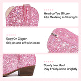 Motasha Cowgirl Boots For Girls Sparkle Girl Cowboy Boots Big Kids Glitter Sequin Dress Toddler Girls' Boot Dressy Western Sparkly Pink 8 Year Old Size 1 Christmas Halloween(M7122 Sequins Pink 1)