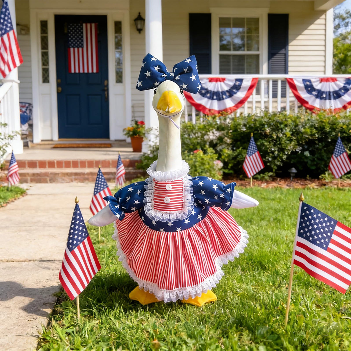 AOXFOXMAS Porch Goose Outfits for 23 Inch Lawn Statue, Patriotic USA Costume for 4th of July Independence Day, Garden Patio Decor for Cement/Plastic Goose Sculpture