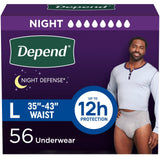 Depend Night Defense Adult Incontinence Underwear for Men, Disposable, Overnight, Large, Grey, 56 Count (4 Packs of 14), Packaging May Vary