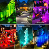 T-SUNUS Halloween Solar Color Landscape Spotlights Outdoor, IP65 Waterproof RGB Spot Light 2 Pack Auto Dusk to Dawn Landscaping Wall Lights for Christmas Tree Yard Garden Driveway Porch Walkway Pond