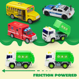 JOYIN 4 Pcs 7" Long Vehicle Toy Set, Toddlers Cars with Lights and Siren Sound, Including Play Police Car, School Bus, Garbage Truck, Ambulance, Birthday Christmas Party Gifts Toys for Boys 3-5