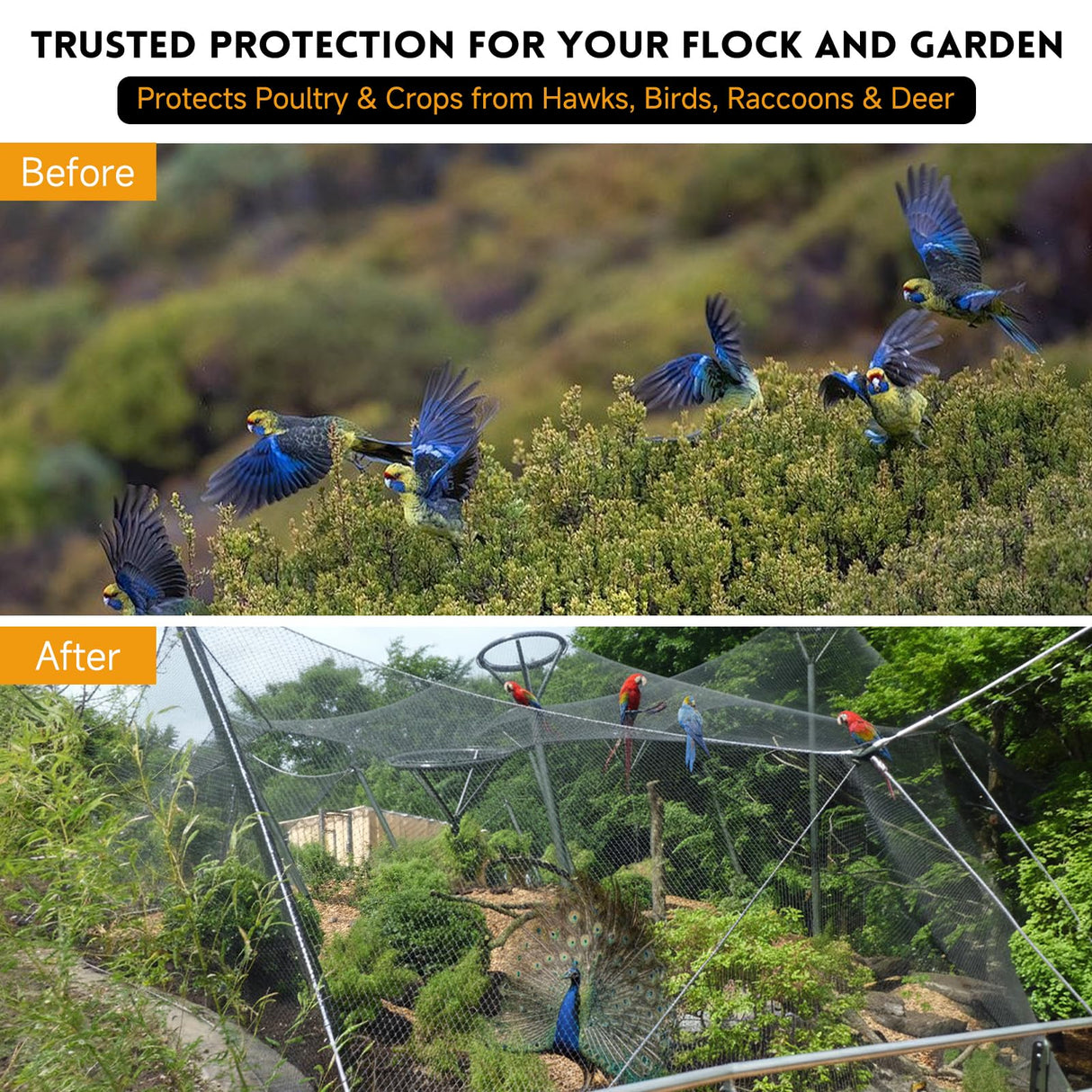 Heavy Duty Aviary Netting 25x50 ft, 1" Mesh Reinforced HDPE Poultry Netting, Anti-Tangle Bird Netting for Chicken Coop, Hawk Deterrent for Chickens, Garden & Crop Protection