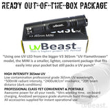 uvBeast New V3 365nm MINI - Black Light UV Flashlight – High Definition Pure Ultraviolet - Professional Grade High Power Upgraded 5 Core UV LED – USA Stock