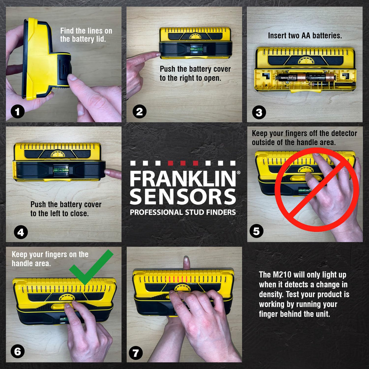Franklin Sensors Prosensor M210 Stud Finder With 13-Sensors, Wood & Metal Stud Detector/Wall Scanner, Live Wire Detection, Made in the USA