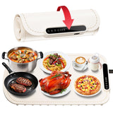 Warming Mat for Food, Upgraded Fast-Heating Electric Warming Tray with 7 Temp Levels & 8 Timers, Buffet Raised Feet & Rollable Silicone Heat Pad, Portable Food Warmer for Home, Party & Travel (Beige)
