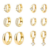 Wgoud 12 Pairs Small 14K Gold Plated Chunky Hoop Earrings for Women Hypoallergenic Lightweight Gold/Silver Hoop Earring Set for Sensitive Ears Trendy Cartilage Huggie Hoops Stacks for Multiple Piercing Jewelry (Gold-6 pairs- round)