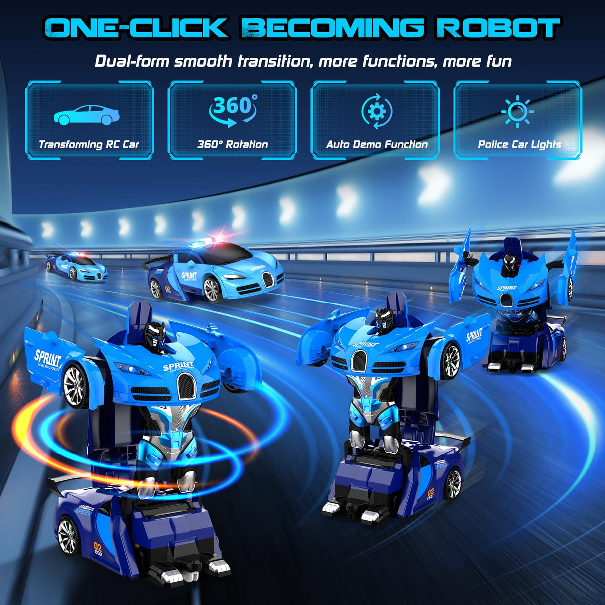 AONEPTR Remote Control Car, One-Click Becoming Robot Transforming Toys Car for Boys, Smooth Deformation, Demo Mode, 360° Rotation, Easy to Use, 2.4GHZ, with LED Lights, RC Cars for Christmas, Kids