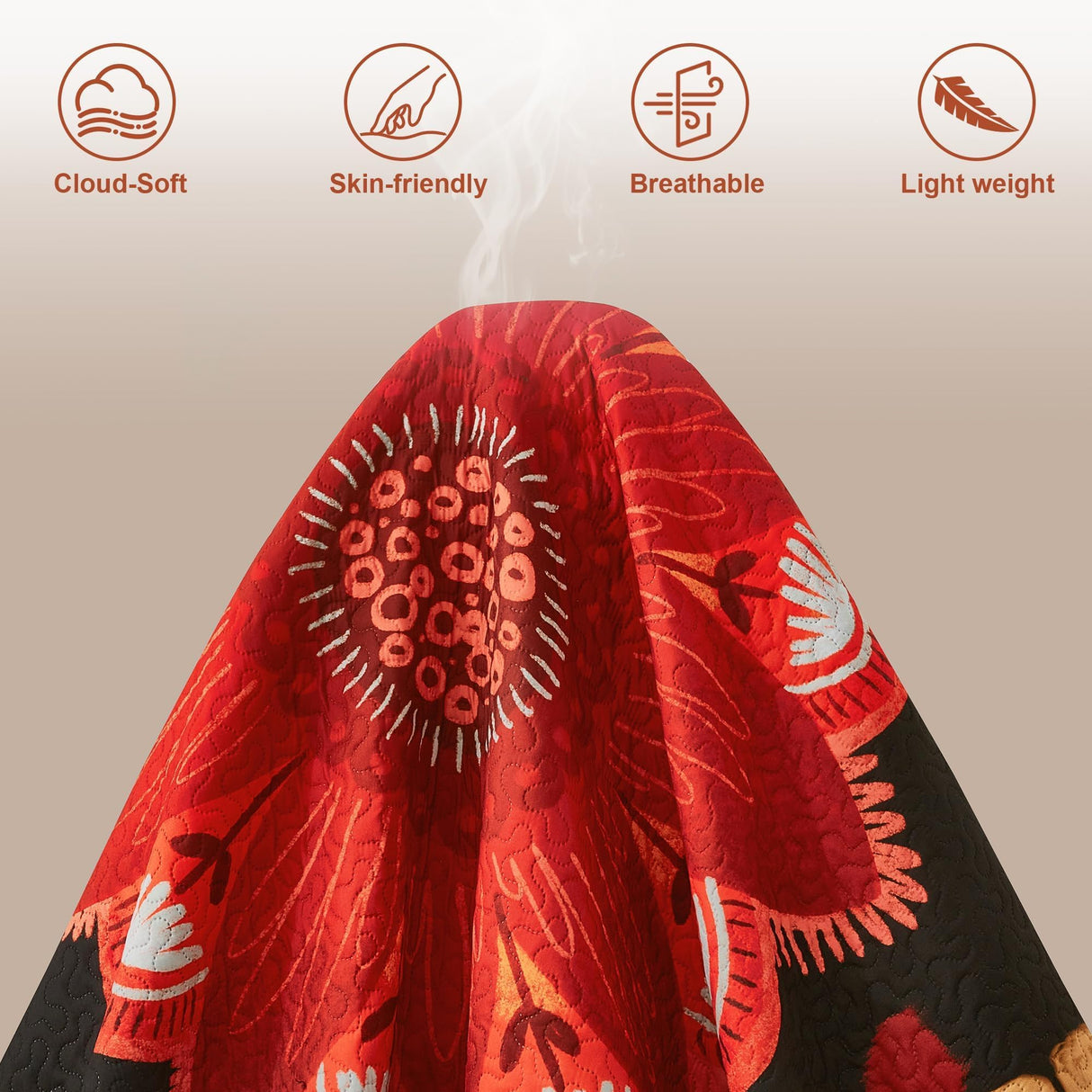 Tyrot 3 Piece Black Red Boho Floral Full/Queen Quilt Sets Farmhouse Christmas Reversible Lightweight Bedspread Coverlet with 2 Shams Mid Century Microfiber Bedding Quilts Set for All Season, 90''x96''