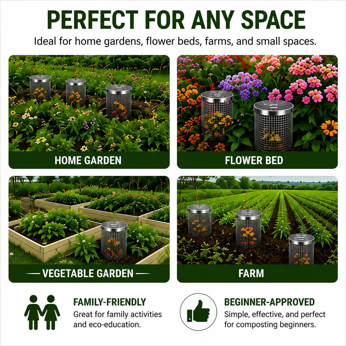 4PCS Inground Worm Composting Bin Turn Food Waste into Nutrient-Rich Soil Increase Soil Fertility Stainless Steel Composting Bin with Holes and Lid for Outdoor Garden Vegetable Patch Backyard