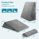 Domusensus Bed Wedge Pillow for Sleeping, 3Pcs Adjustable 9&12 Inch Fold Wedge Pillow for Sleeping,Back Pain Relief,Knee Support,Cooling Memory Foam Pillows for Acid Reflux,Snoring,Dark Grey