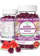 Lunakai USA Made Super Mushroom Gummies for Adults – 10-in-1 Adaptogenic Mushroom Supplement with Lion's Mane - Focus & Brain Support, 60ct