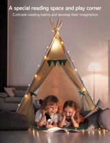 besrey Teepee Tent for Kids with Padded Mat & Light, Kids Tents Indoor Playhouse, Large Tipi Tent, Christmas Play Tent for Toddler Boys Girls, Foldable Portable Toddler Reading Room