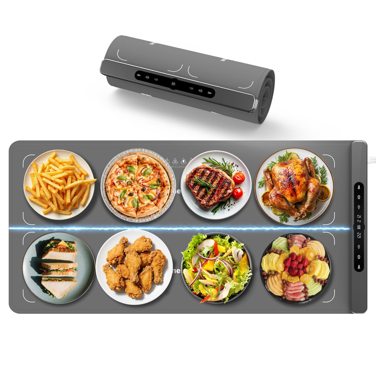 Newise Graphene Food Warming Mat with Dual Zone Control, XXL 36"x17" Electric Heating Tray, 6 Temp & Timer Settings, Fast Even Heat for Buffets, Parties, Family Dinners, Gift for Mom & Wife (Gray)