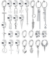 THUNARAZ 25Pcs Clip on Earrings for Men Cross Dangle, Fake Earrings