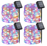 QITONG 4 Pack Multicolor Solar Christmas Lights Outdoor Waterproof, Each 33ft 100 LED Fairy Lights, 8 Modes Silver Wire Mini Twinkle Lights