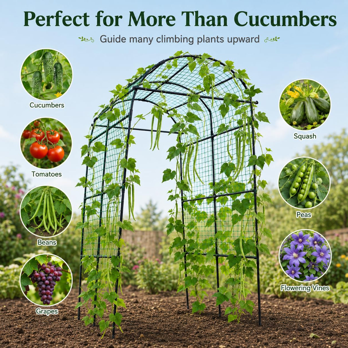 FOLLOOK Garden Arch Trellis for Climbing Plants Outdoor, 7.8 ft, Black