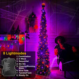 Timer - 6 Ft 60 LED Tinsel Halloween Tree Decor with Orange & Purple Lights 8 Modes Black Christmas Tree Pumpkin Battery Operated Pop Up Artificial Tree Indoor Outdoor Decorations
