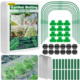 Unves 67 Pcs Garden Netting Kit, 10x25 Ft Ultra Mosquito Bird Netting with 6 Hoops & 12 Clips, Fruit Tree Netting for Patio Raised Beds Vegetable Flowers Protection Barrier