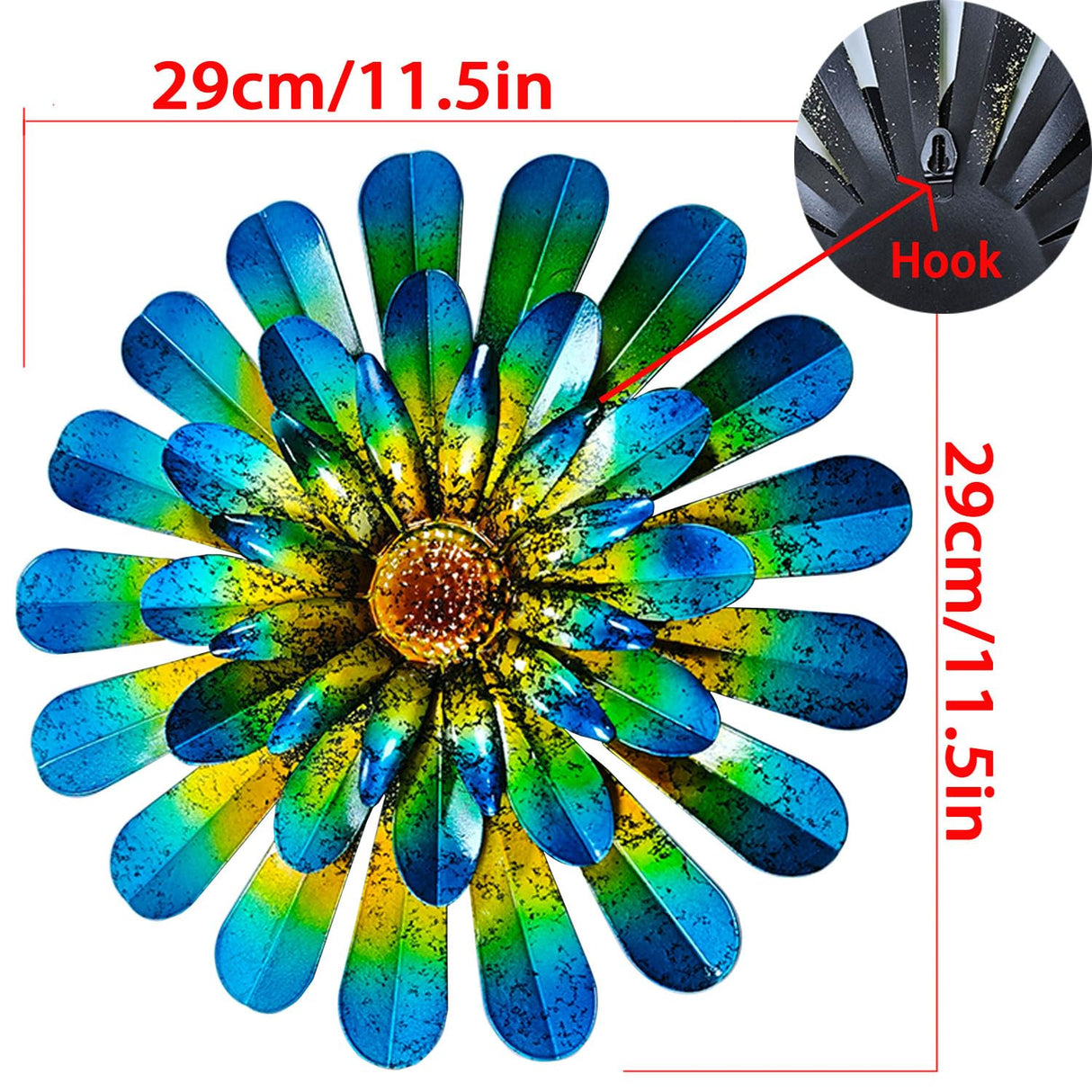 HOOEN Metal Flowers Wall Decor, 2-Pack Wall Art Decorations Hanging for Indoor Outdoor Home Garden Farmhouse Yard Patio Fence Living Room Bedroom Decor