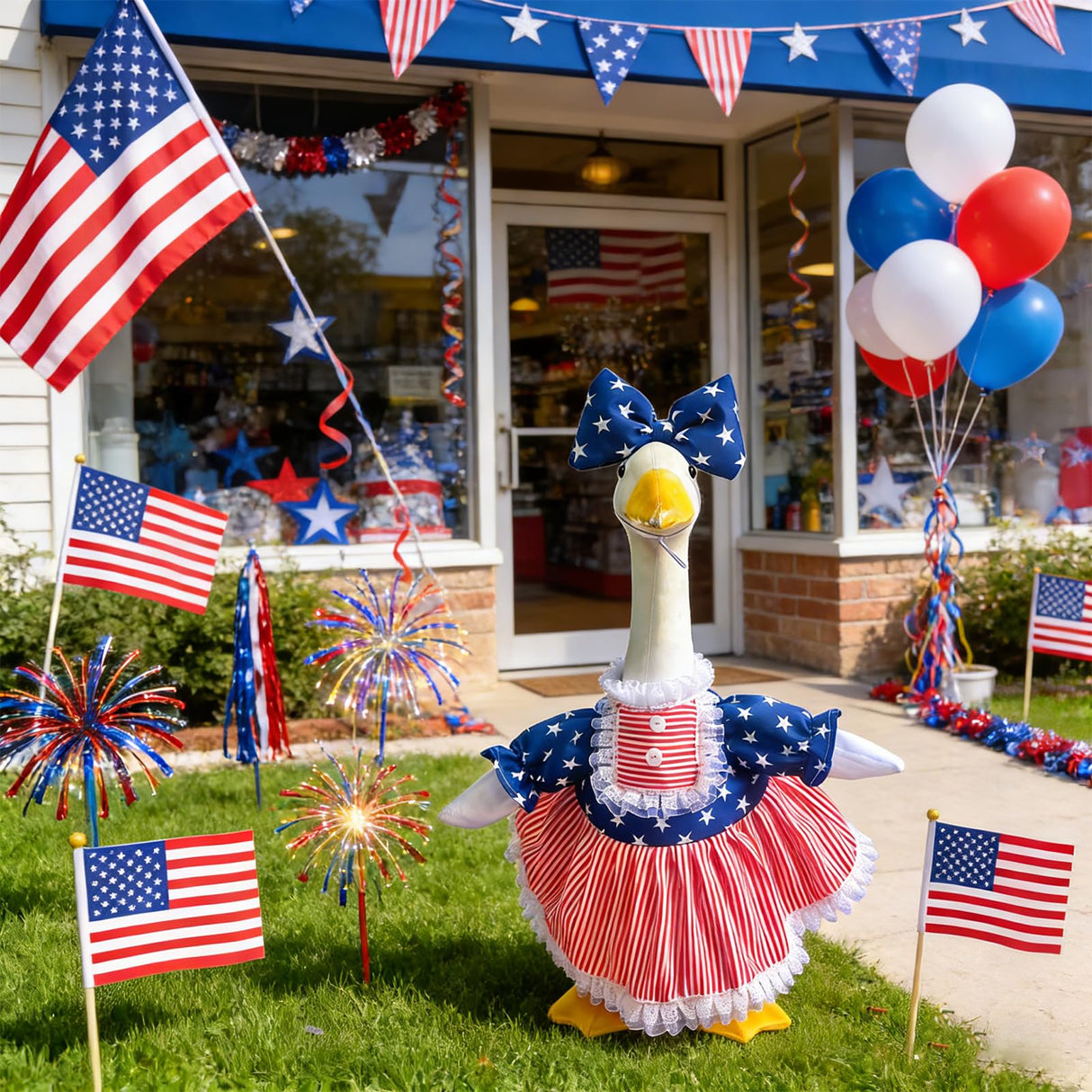 AOXFOXMAS Porch Goose Outfits for 23 Inch Lawn Statue, Patriotic USA Costume for 4th of July Independence Day, Garden Patio Decor for Cement/Plastic Goose Sculpture