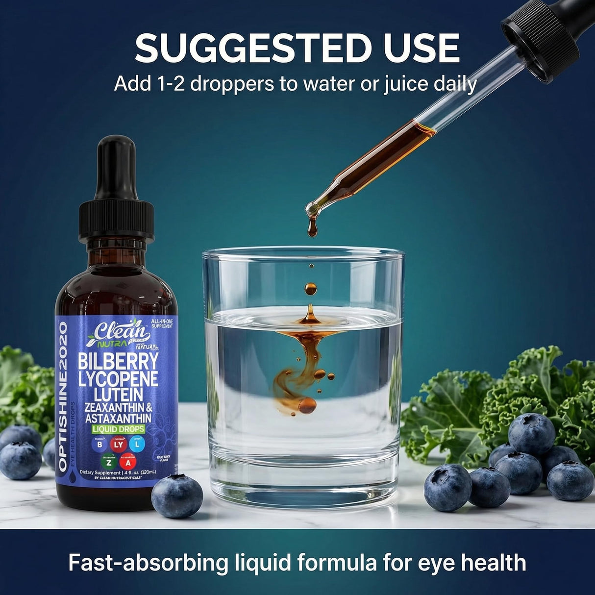 Clean Nutra Lutein and Zeaxanthin Eye Vitamins Supplement Lycopene Astaxanthin Bilberry Liquid Drops | Organic Astaxanthin Daily Lutein for Eyes Health Support Vitamin Minerals Extract | 60 Servings