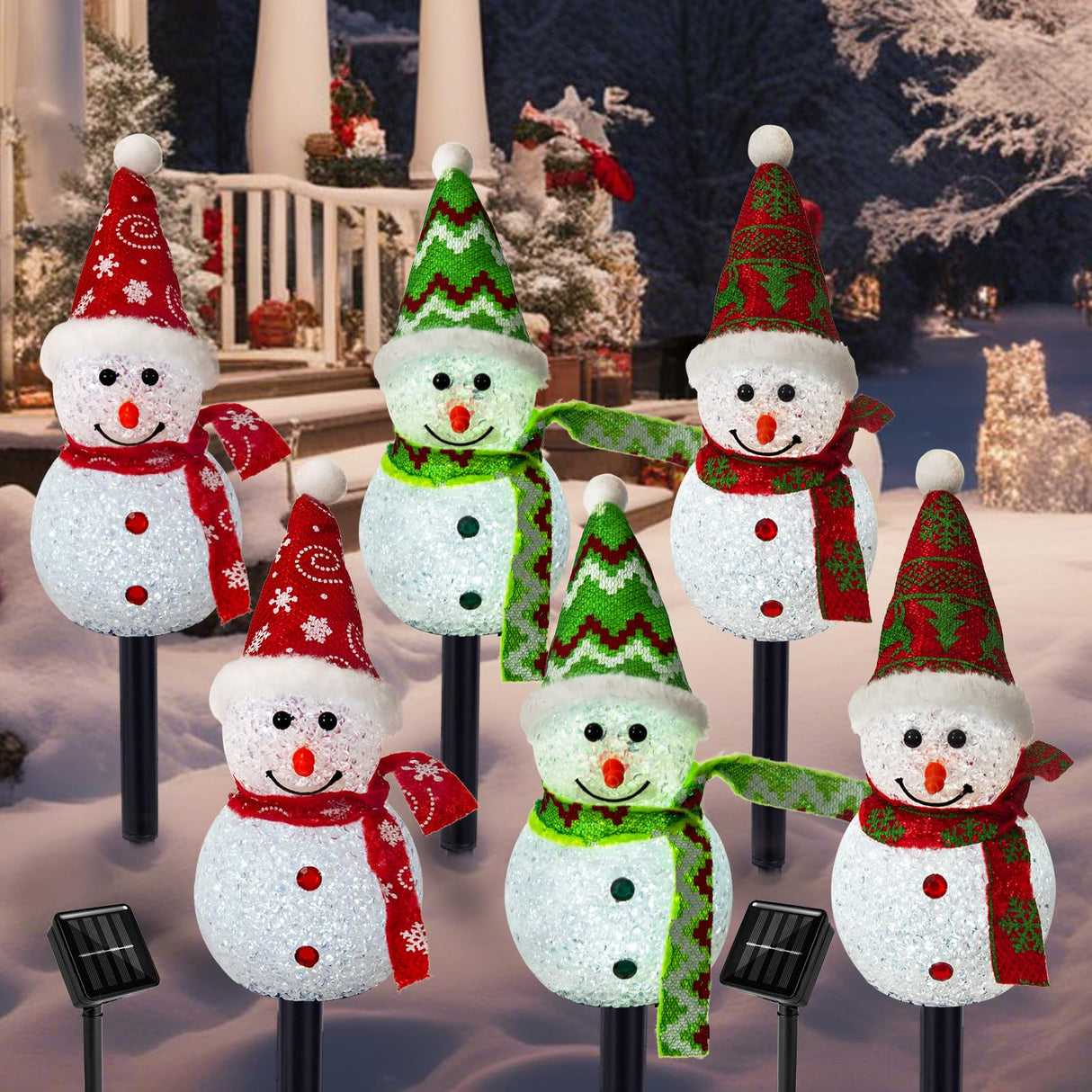 Solar Christmas Pathway Lights Outdoor Decor, Set of 6 Led Snowman Stake Lights, Waterproof Walkway Landscape Light for Winter Yard, Garden, Solar Christmas Decorations