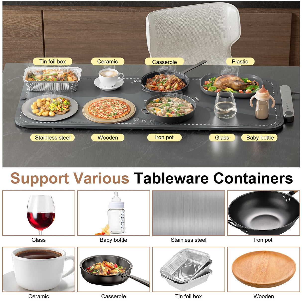 Kasefazem Warming Mat For Food XXL 500W Food Warming Mat 36"X16" Waterproof Graphene Warming Trays For Buffets Party Food Warmers For Parties Buffet 6 Temp 6H Chafing Dishes For Buffet Christmas