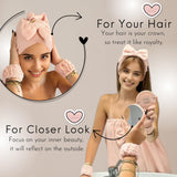 Happy Lolli Power Shower Gift Set: Luxury Bath Accessories Basket for Women & Teen Girls – Includes Body & Hair Towel, Wrist Bands, Headband, Face Sponge & More – Empower Your Routine (Fresh in Pink)