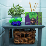 AFRIKI African Net Sponge, African Exfoliating Sponge, Black Owned, Exfoliating Washcloth, Body Exfoliator for Bath and Shower, Back Scrubber, Dead Skin Remover (Green, Purple, 1 Count (Pack of 2))