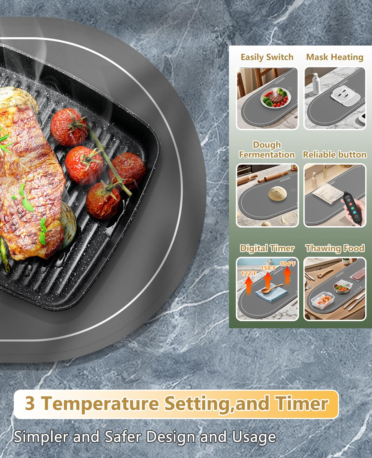 Food Warming Mats for Countertop Extra Large(XXL 36"x15"),Electric Heating Pad for Food,Roll Up Silicone Warmer Mat for Party,Christmas House Warming Gift for Home Daily Use(Gray)
